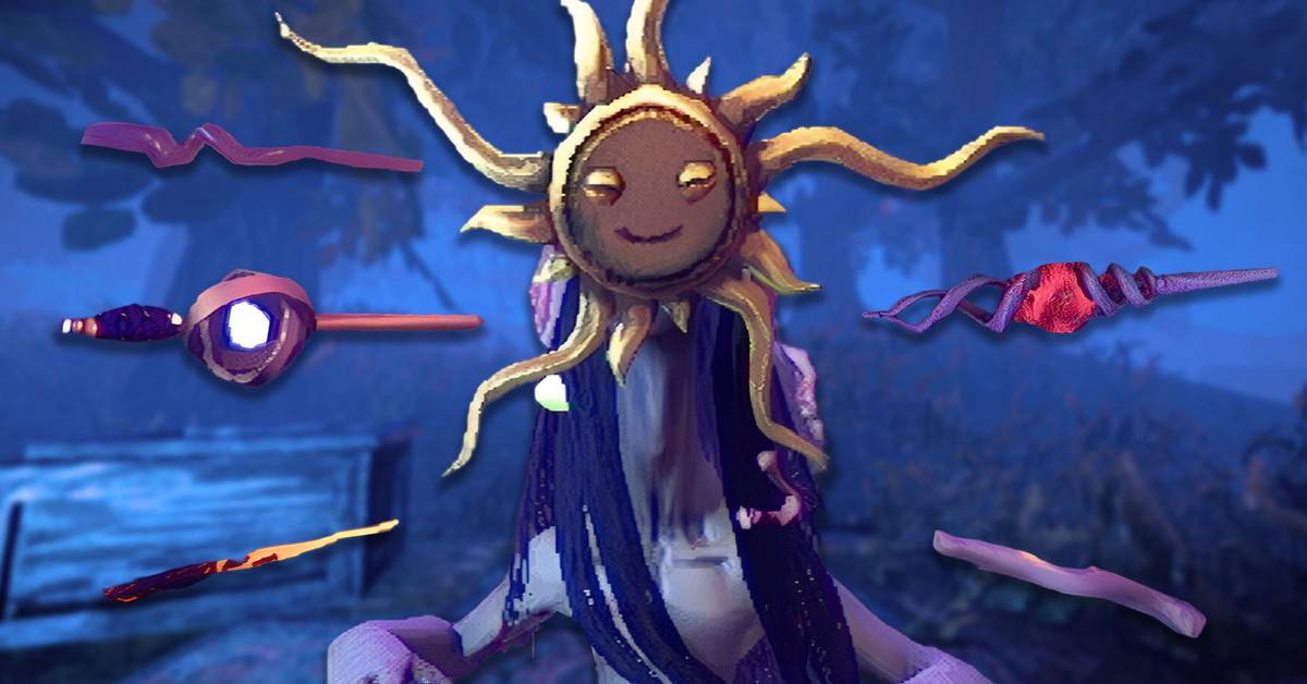 A player character in YAPYAP casting the Heal spell from the Blessed Wand on a teammate, showing glowing green particles.