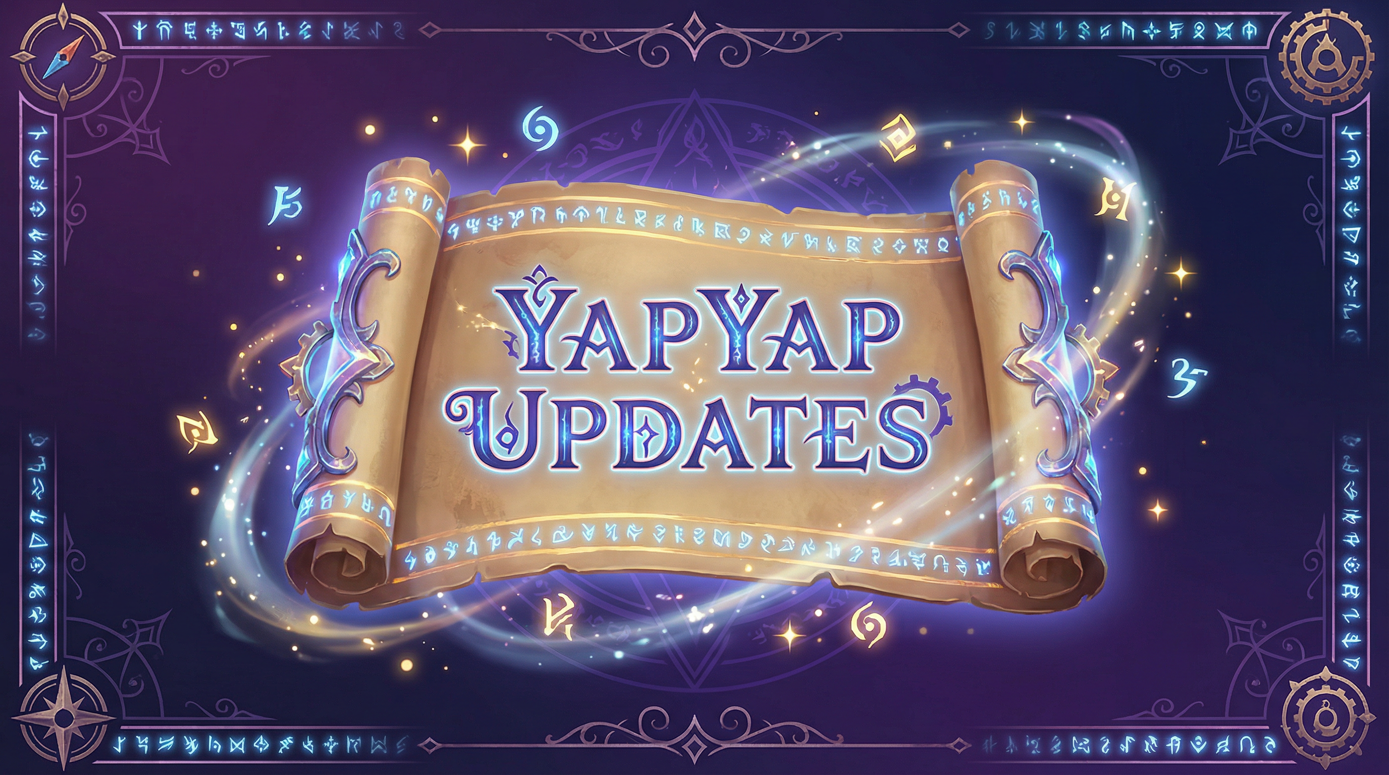 A professional banner image for game patch notes, showing a magical scroll with the text 'YAPYAP Updates'.